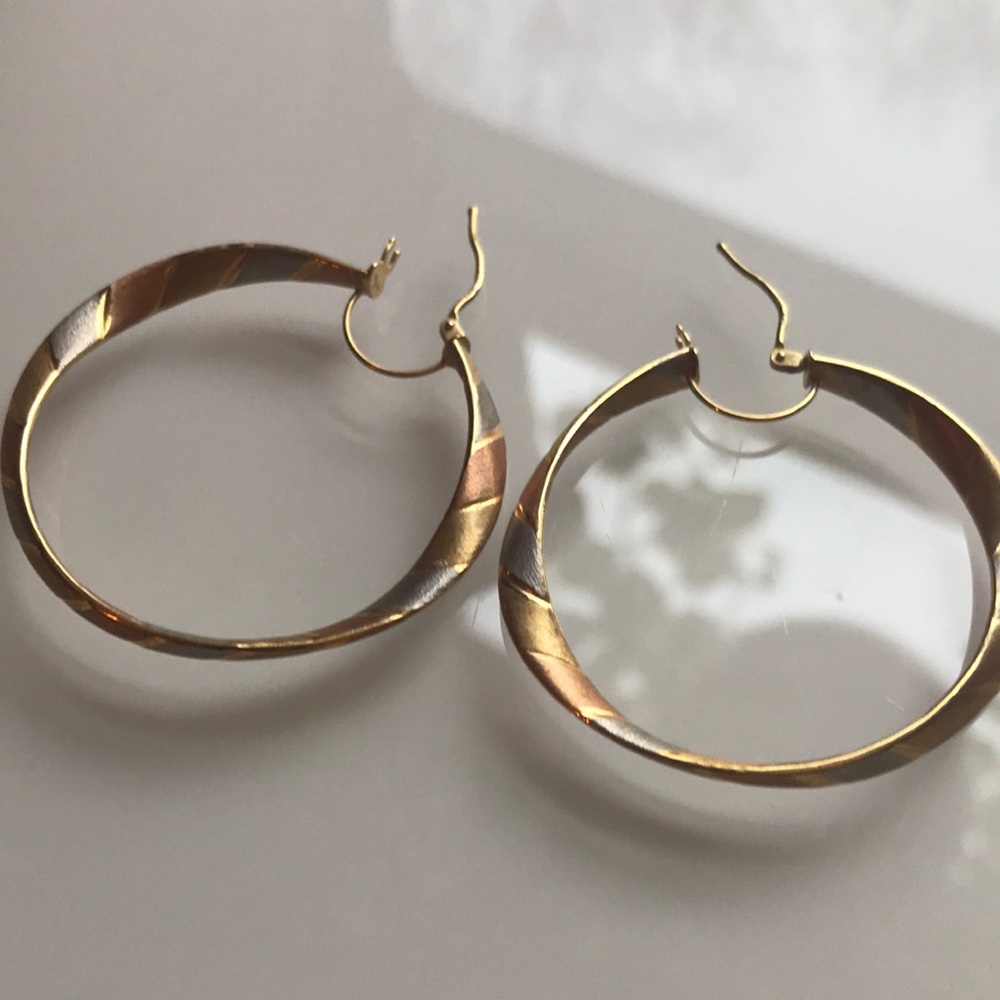 14k tri-color hoop earrings
